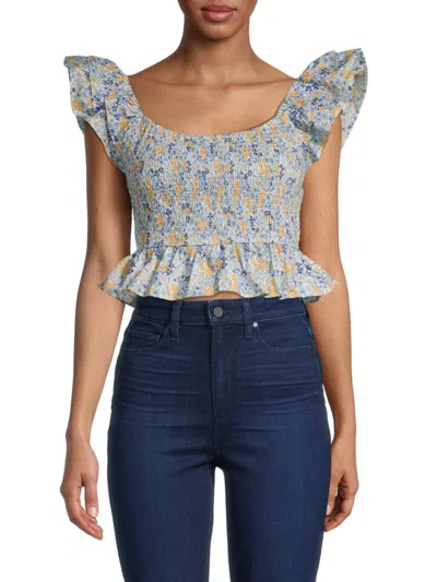 Shop Jacquie The Label Women's Floral Smocked Crop Top In Blue Multi