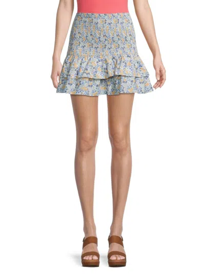 Shop Jacquie The Label Women's Floral Smocked Mini Skirt In Blue Multicolor