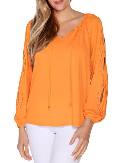 Shop Belldini Women's Keyhole Peasant Top In Clementine