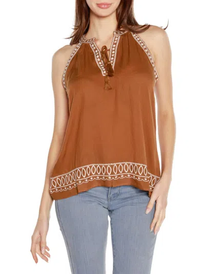 Shop Belldini Women's Sleeveless Embroidered Top In Latte White