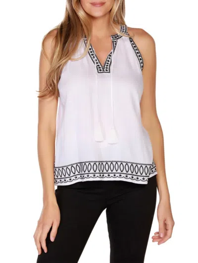 Shop Belldini Women's Sleeveless Embroidered Top In White Black