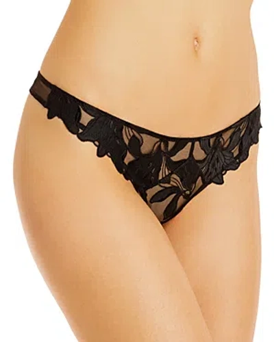 Shop Fleur Du Mal Lily Embroidered Hipster Thong In Black