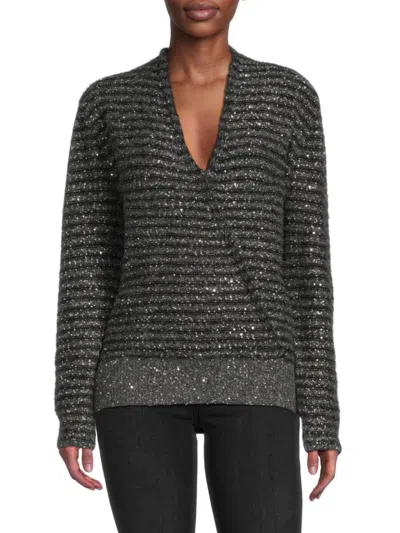 Shop J.mclaughlin J. Mclaughlin Women's Gretta Glitter Merino Wool Blend Sweater In Charcoal