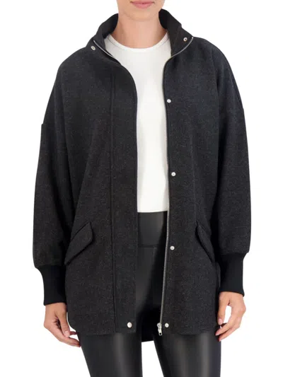 Shop Ookie & Lala Women's Plaid Wool Blend Zip Front Jacket In Dark Charcoal