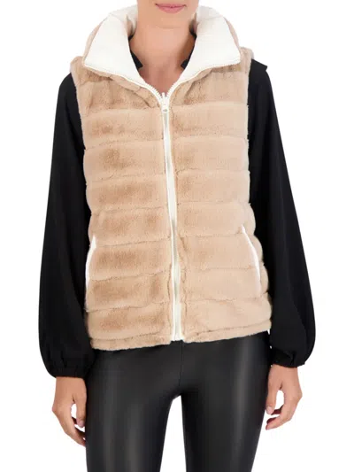 Shop Ookie & Lala Women's Reversible Faux Fur Puffer Vest In Ivory