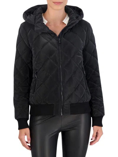 Shop Ookie & Lala Women's Hooded Quilted Bomber Jacket In Black