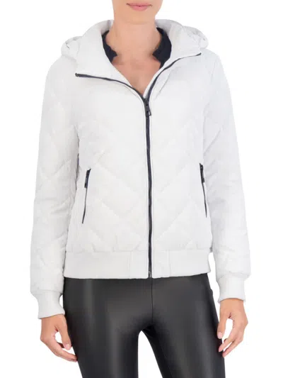 Shop Ookie & Lala Women's Hooded Quilted Bomber Jacket In White