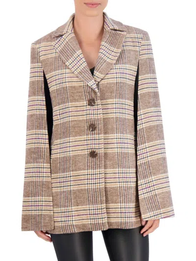 Shop Ookie & Lala Women's Plaid Wool Blend Cape Jacket In Camel Berry