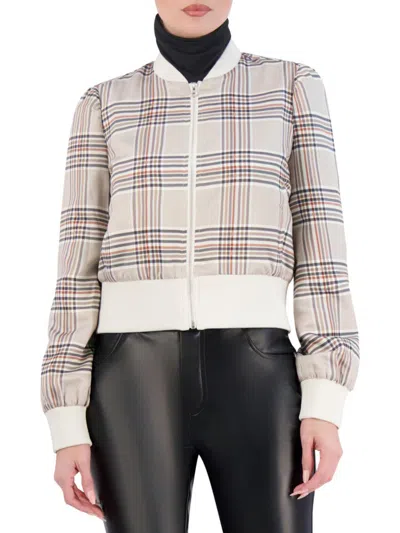 Shop Ookie & Lala Women's Satin Bomber Jacket In Camel Plaid