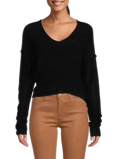 Shop Stitchdrop Women's Brunch V Neck Drop Shoulder Sweater In Black