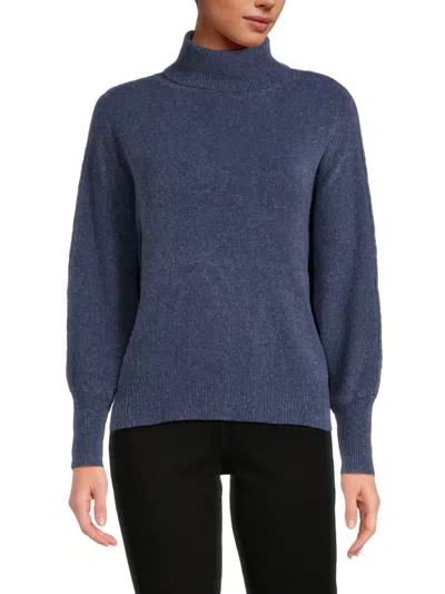 Shop Stitchdrop Women's Puff Sleeve Turtleneck Sweater In Marina