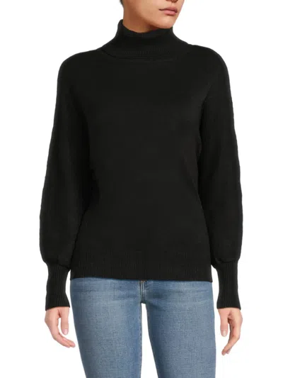 Shop Stitchdrop Women's Puff Sleeve Turtleneck Sweater In Black