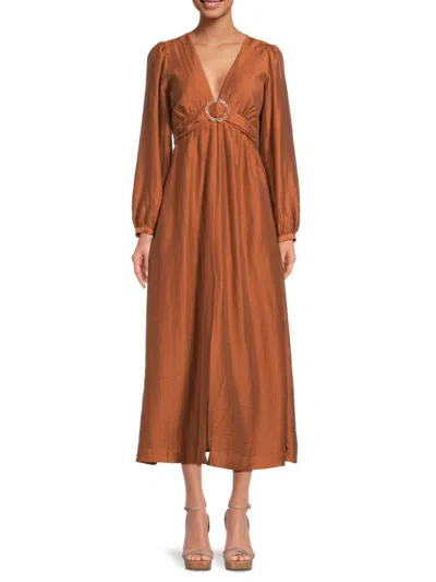 Shop Lost + Wander Women's Pacific Grove Linen Blend Midi Dress In Brown