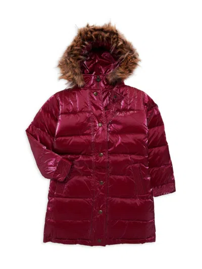 Shop Appaman Little Girl's & Girl's Faux Fur Hooded Puffer Jacket In Red