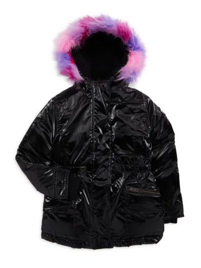 Shop Appaman Little Girl's & Girl's Faux Fur Hooded Jacket In Black