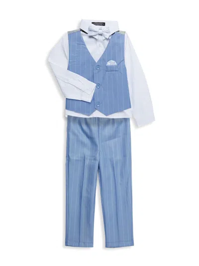 Shop Andrew Fezza Little Boy's 4-piece Pinstripe Vest Set In Blue