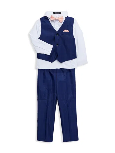 Shop Andrew Fezza Little Boy's 4-piece Windowpane Vest Set In Navy