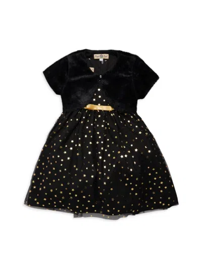 Shop Purple Rose Little Girl's 2-piece Faux Fur Bolero & Star Dress Set In Black