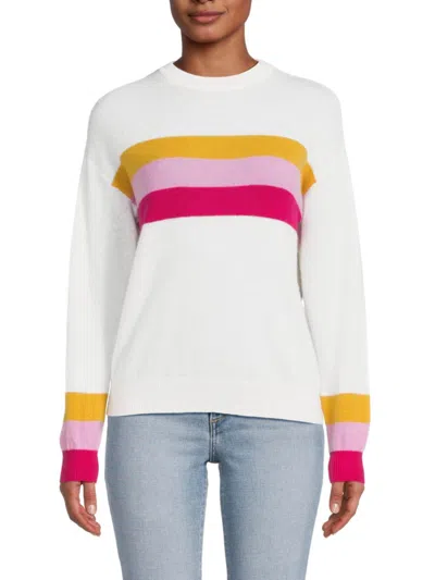 Shop Amicale Women's Striped Cashmere Crewneck Sweater In Ivory