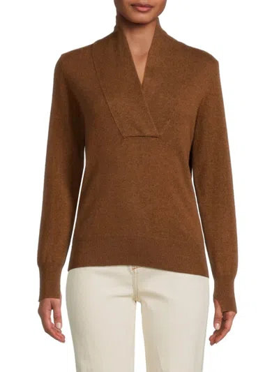 Shop Amicale Women's Shawl Collar Cashmere Sweater In Brown