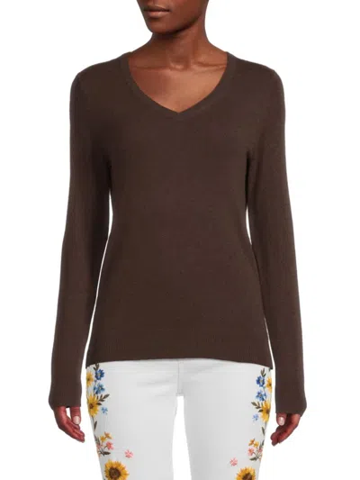 Shop Amicale Women's V Neck Cashmere Sweater In Brown