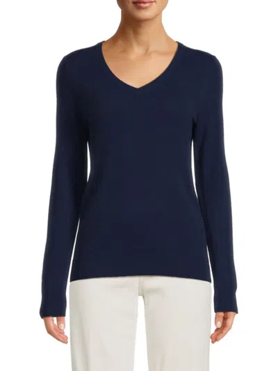 Shop Amicale Women's V Neck Cashmere Sweater In Navy