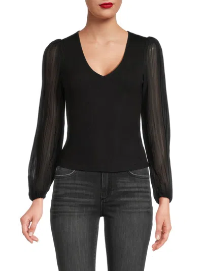 Shop Heartloom Women's Mono Semi Sheer Sleeve Ribbed Top In Black