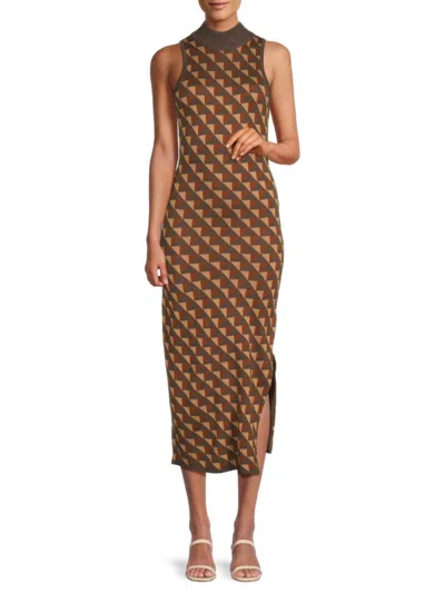 Shop Heartloom Women's Bonet Geometric Print Midi Dress In Brown Tan