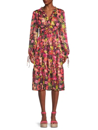 Shop Stellah Women's Abstract Floral Peasant Dress In Floral Multi