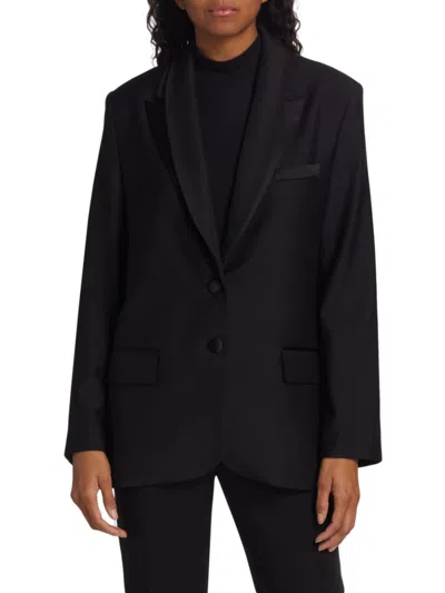 Shop Twp Women's Layered Lapel Tuxedo Jacket In Black