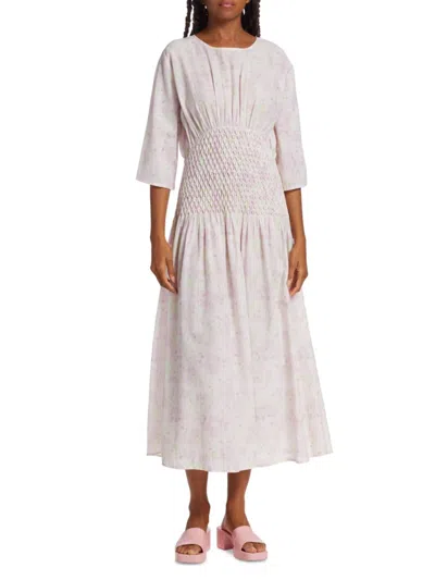 Shop Merlette Women's Alma Printed Cotton Midi Dress In Pink Citrine Mosaic Print