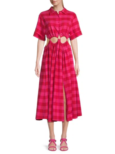 Shop Cult Gaia Women's Keegan Checked Cutout Midi Dress In Red