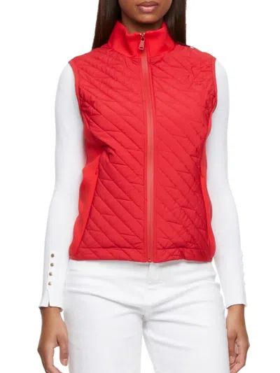 Shop Bernardo Women's Zip Front Quilted Puffer Vest In Poppy