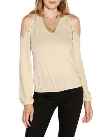 Shop Belldini Women's Studded Cold Shoulder Top In Cream