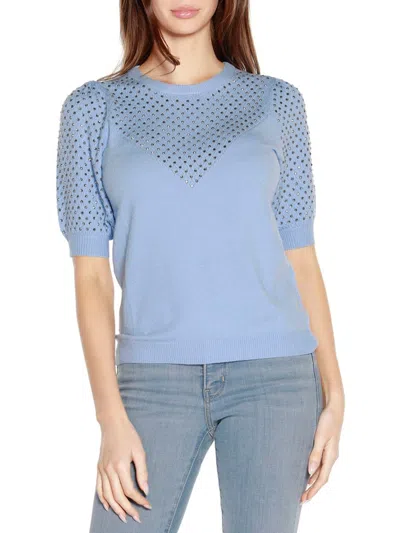 Shop Belldini Women's Embellished Puff Sleeve Sweater In Bluebell
