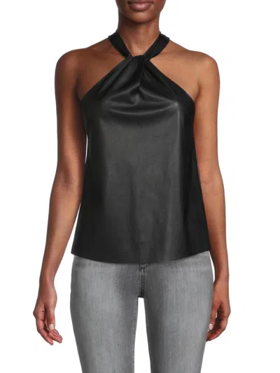 Shop Love Ady Women's Faux Leather Twist Halterneck Top In Black