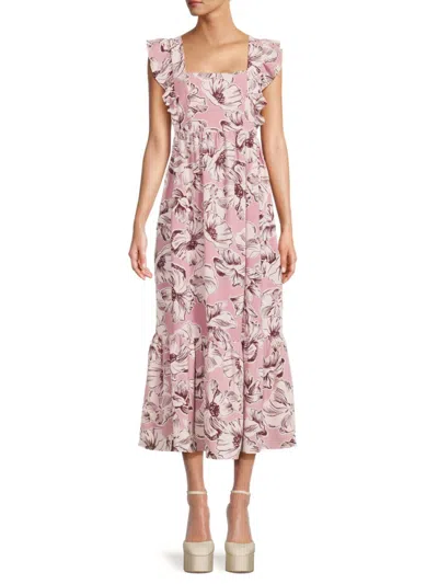 Shop Love Ady Women's Floral Ruffle Midi Dress In Violet Multi