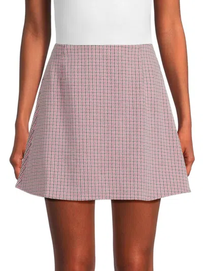 Shop Love Ady Women's Houndstooth Print A-line Mini Skirt In Rose Ivory