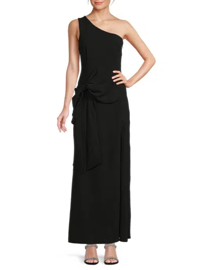 Shop The Fashion Poet Women's One Shoulder Bow Maxi Dress In Black