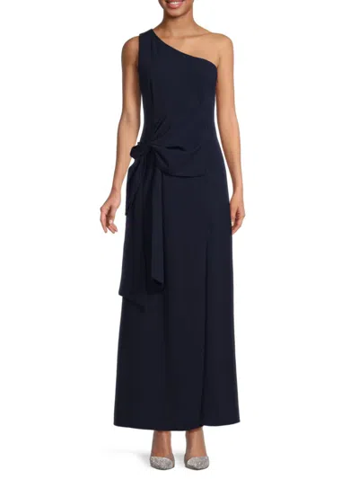 Shop The Fashion Poet Women's One Shoulder Bow Maxi Dress In Navy