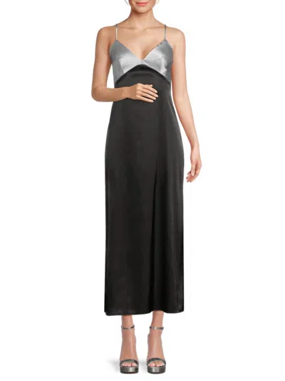 Shop The Fashion Poet Women's Colorblock Side Slit Dress In Silver Black