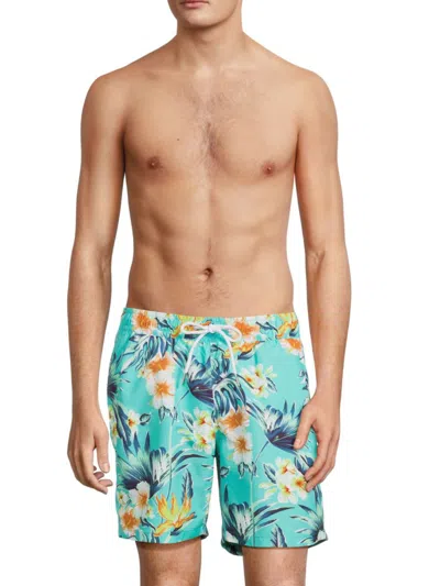 Shop Slate & Stone Men's Floral Print Swim Shorts In Sea Green