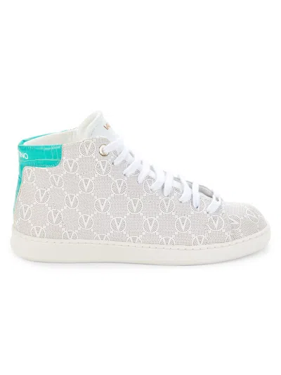 Shop Valentino By Mario Valentino Women's Mabel Perforated Mongram High Top Sneakers In White Green
