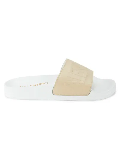 Shop Valentino By Mario Valentino Women's Moira Logo Leather Slides In Cream
