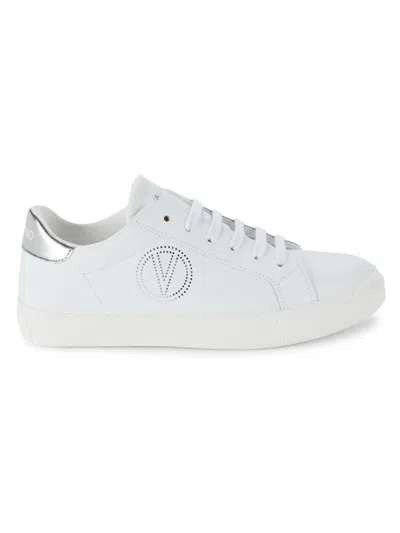 Shop Valentino By Mario Valentino Women's Petra Leather Sneakers In White Silver