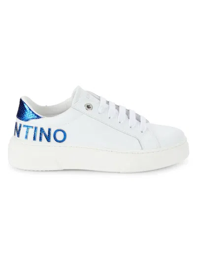 Shop Valentino By Mario Valentino Women's Alice Leather Wedge Sneakers In White Royal