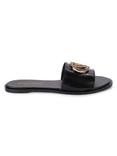 Shop Valentino By Mario Valentino Women's Bugola Logo Leather Flat Sandals In Black