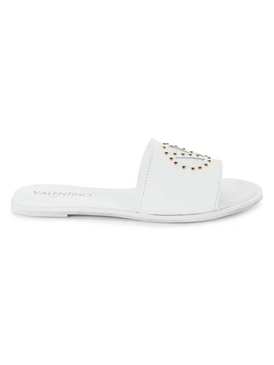 Shop Valentino By Mario Valentino Women's Bucola Studded Leather Flat Sandals In White