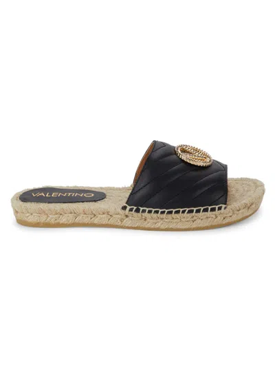Shop Valentino By Mario Valentino Women's Clavel Logo Leather Flat Sandals In Black