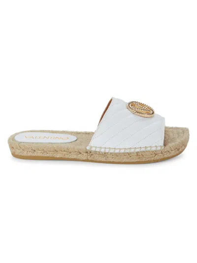 Shop Valentino By Mario Valentino Women's Clavel Logo Leather Flat Sandals In White